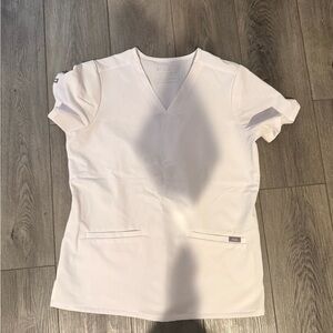 Figs Classic White V-Neck Short Sleeve Top